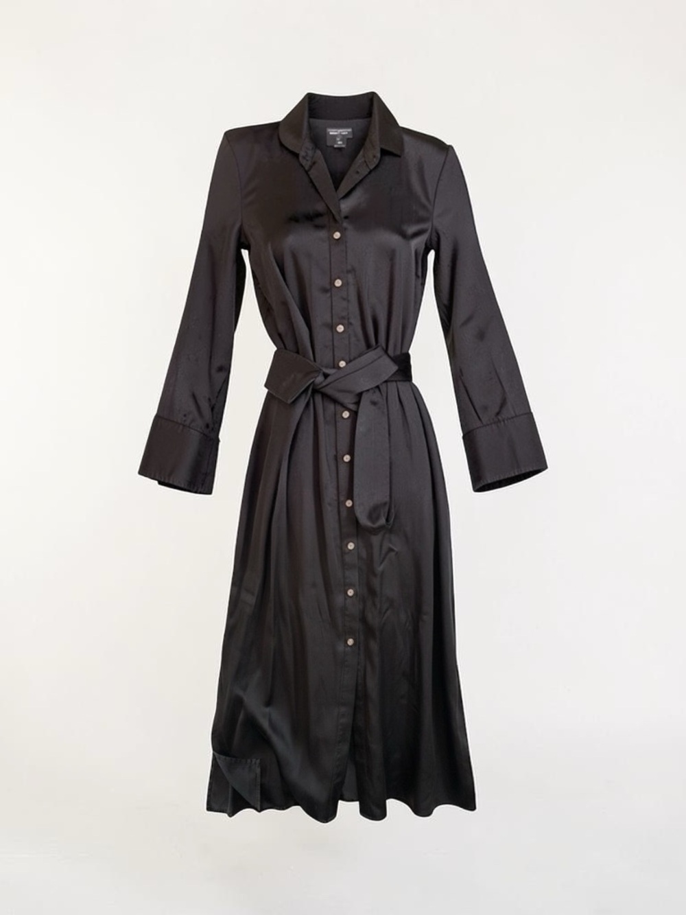 Club Monaco 100% Silk Black Belted Shirt Dress Size 10